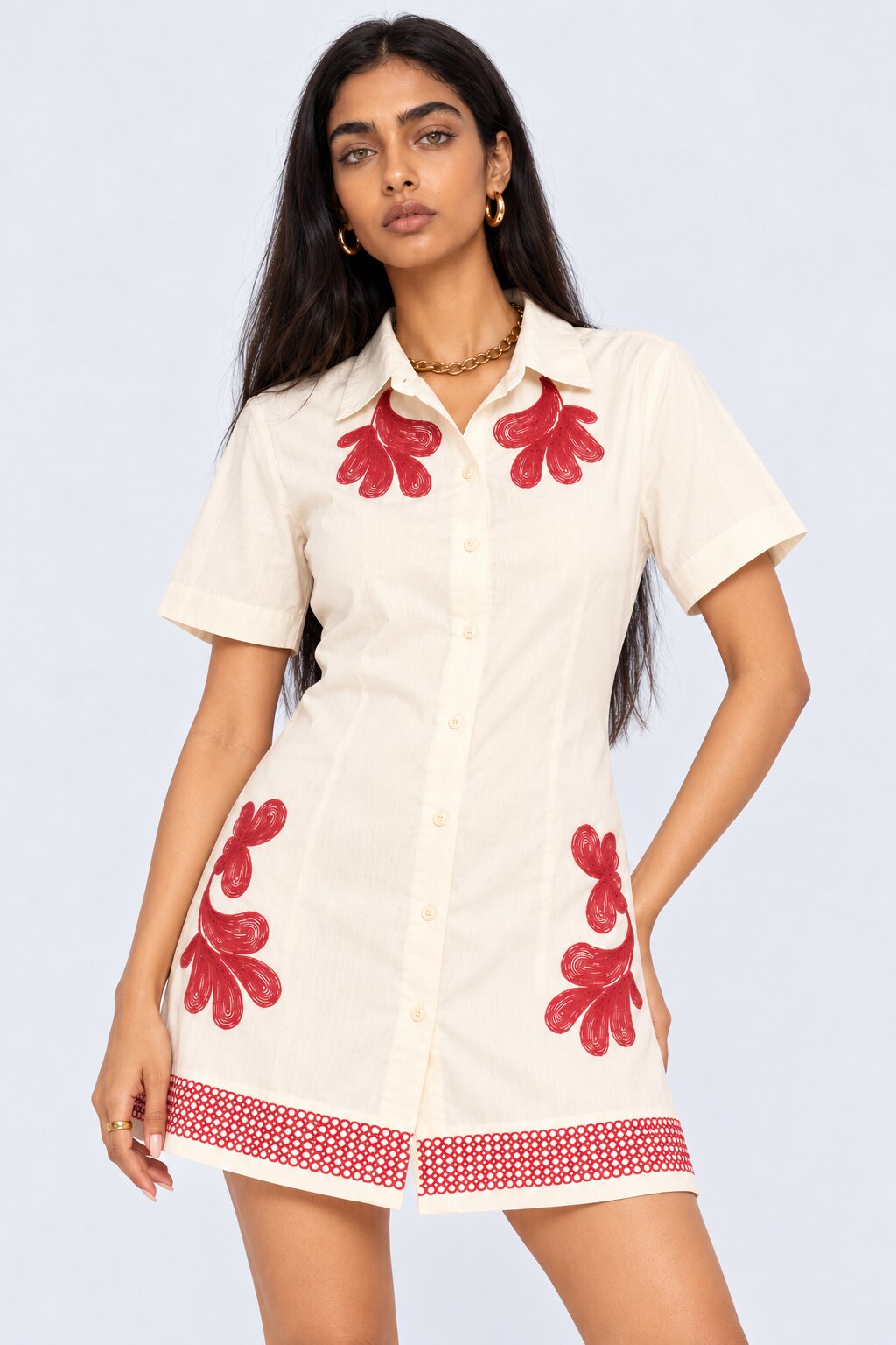 Womens Floral Embroidered Longline Dress - Image 2