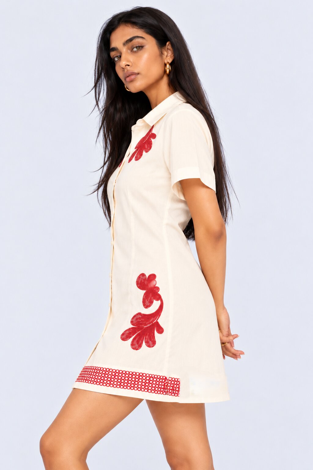 Womens Floral Embroidered Longline Dress - Image 4