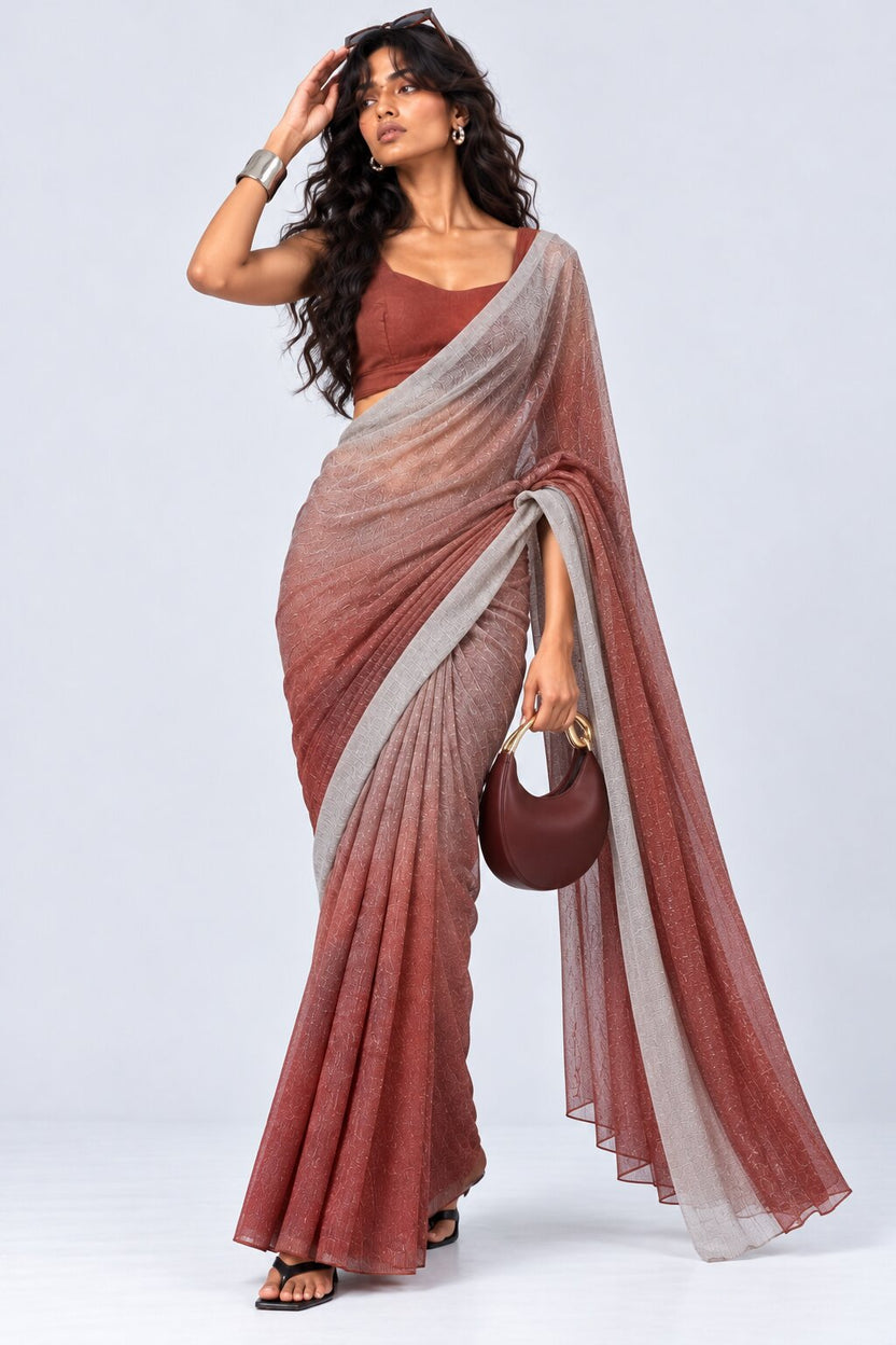 Womens Silver Draped Fit Sari - Image 6