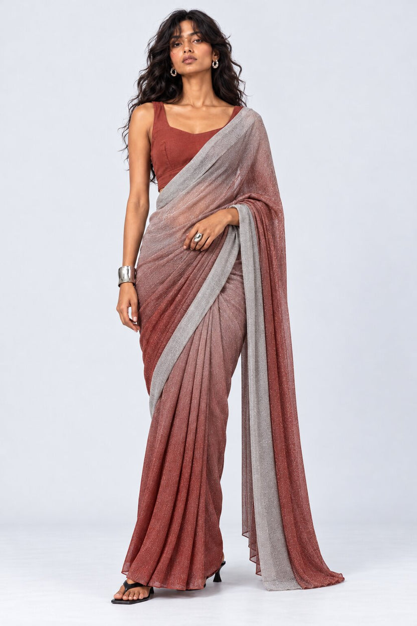 Womens Silver Draped Fit Sari - Image 1