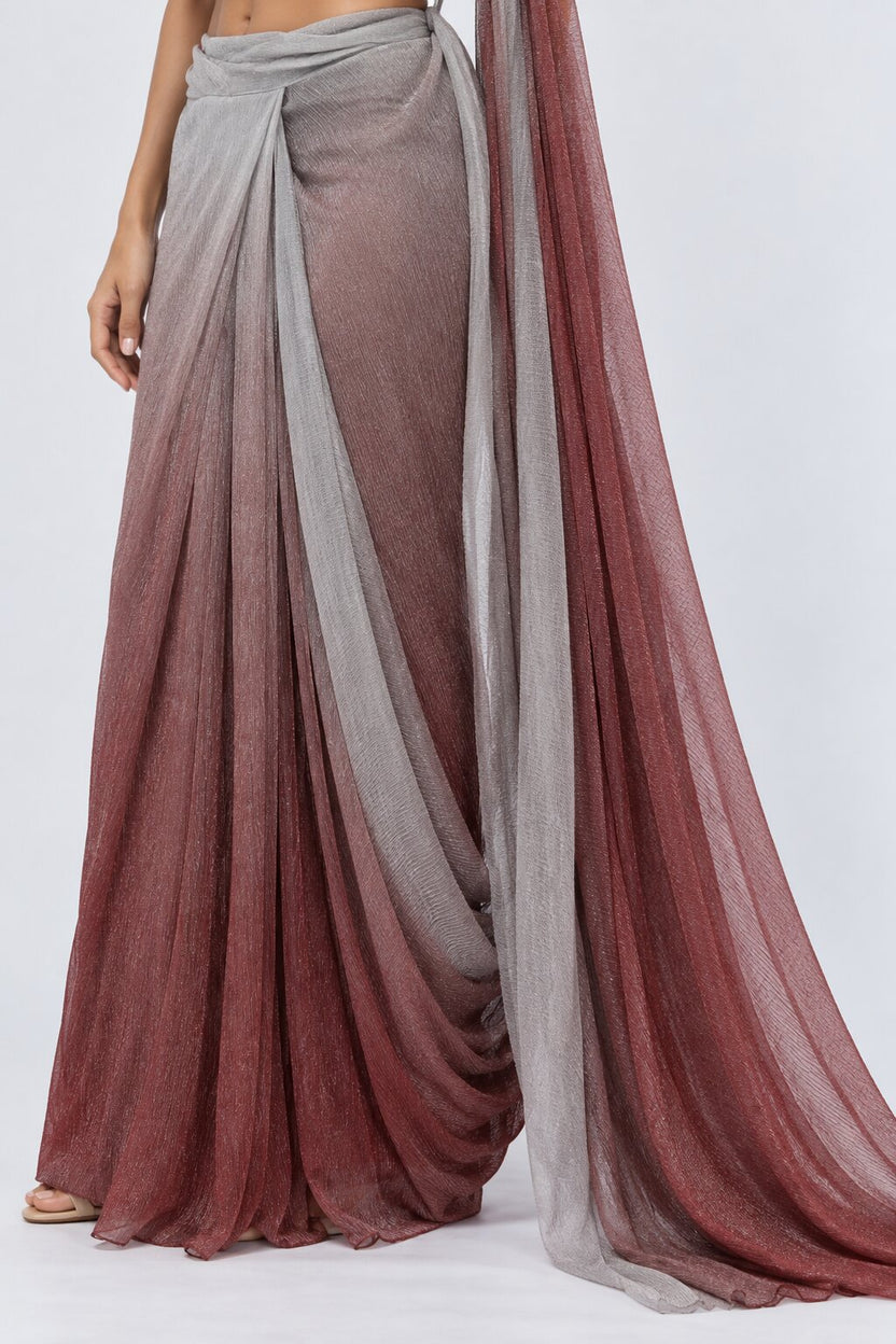 Womens Silver Draped Fit Sari - Image 7