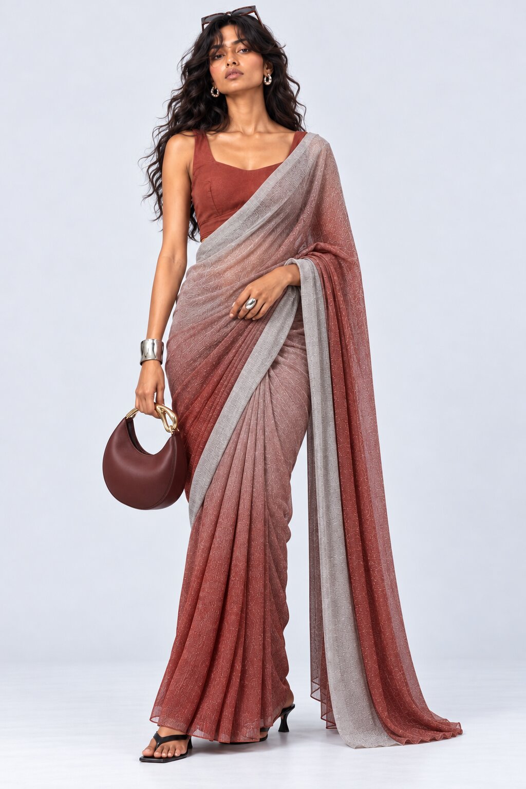 Womens Silver Draped Fit Sari - Image 2