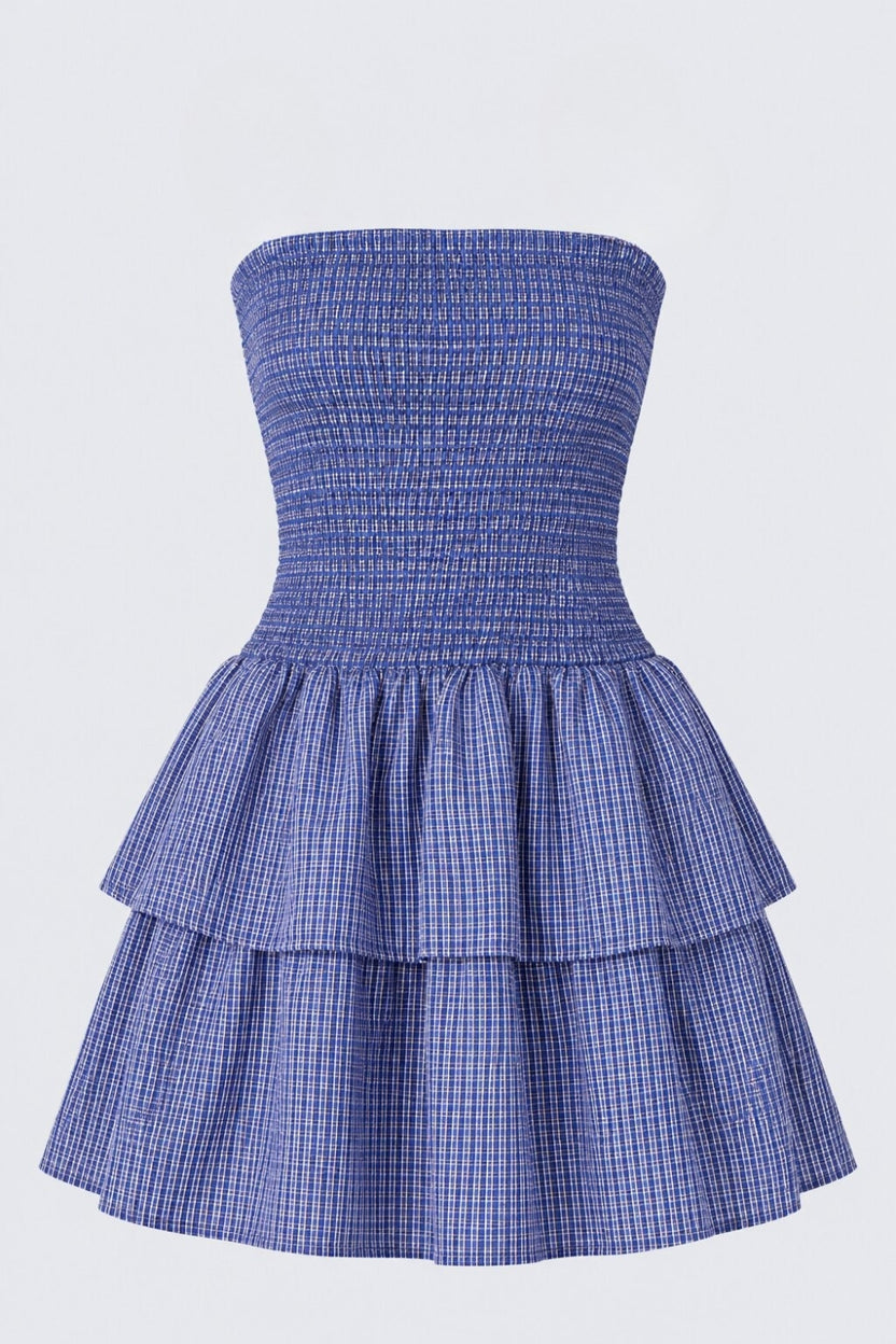 Womens Blue Smocked Tiered Mini Dress - Image 7