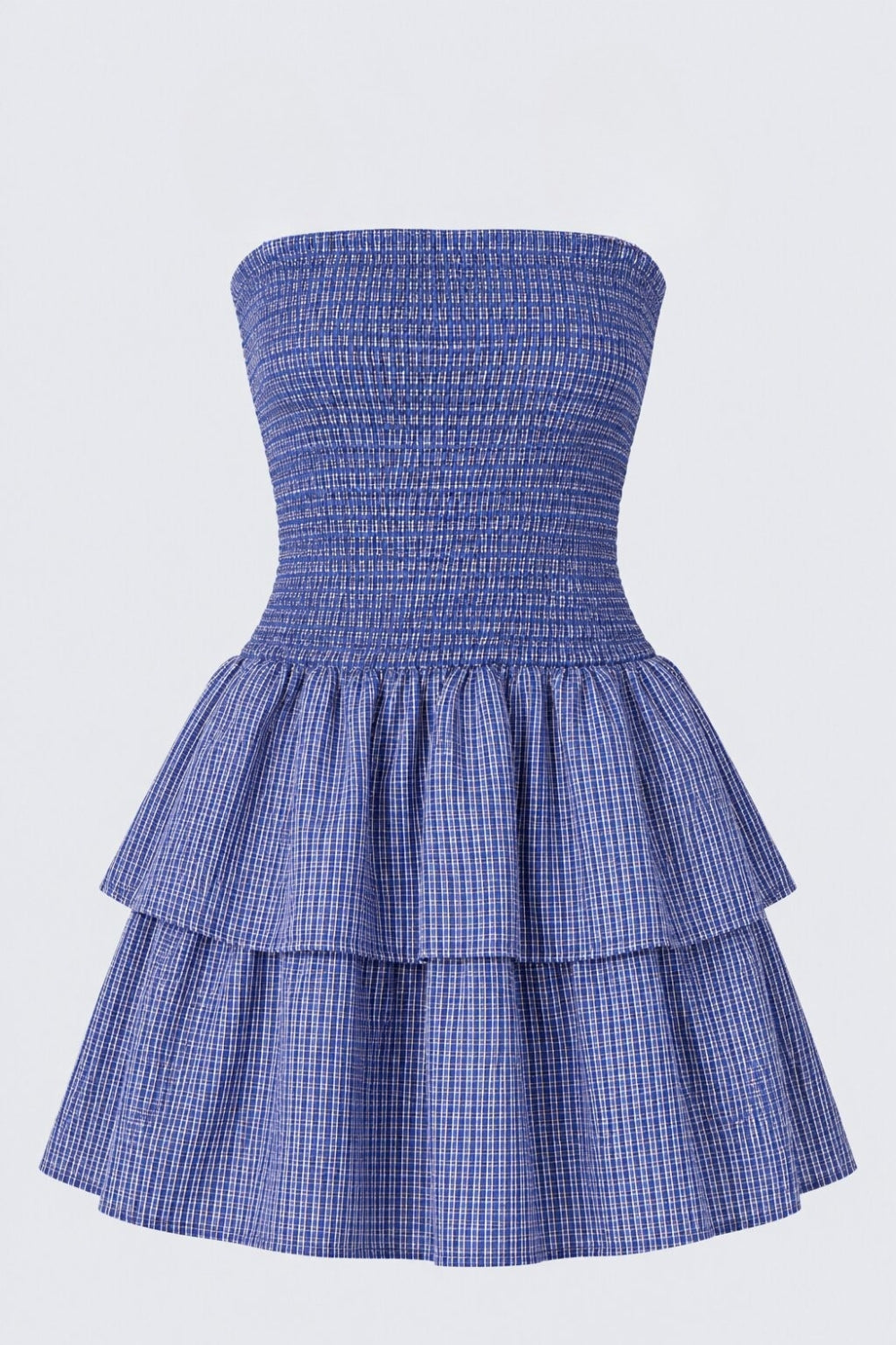 Womens Blue Smocked Tiered Mini Dress - Image 7