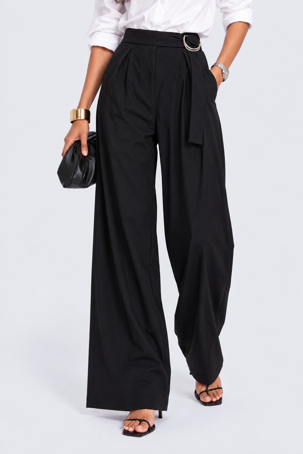 Womens Navy Blue Belted Straight Fit Trouser - Image 1