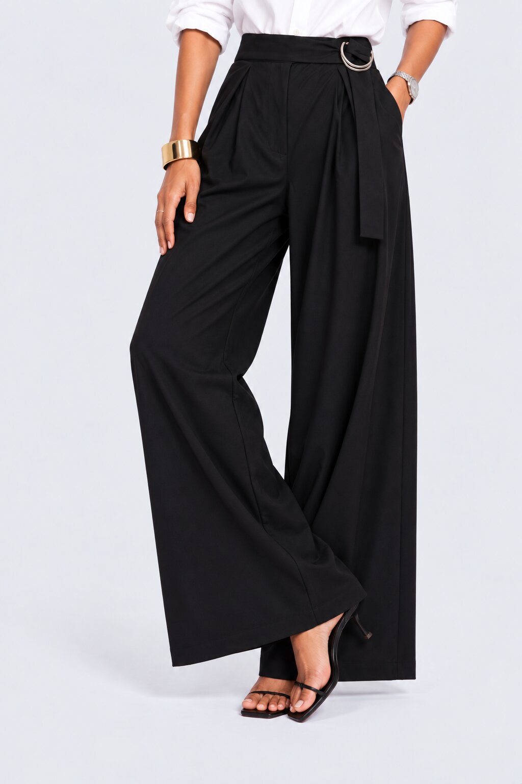 Womens Navy Blue Belted Straight Fit Trouser - Image 2