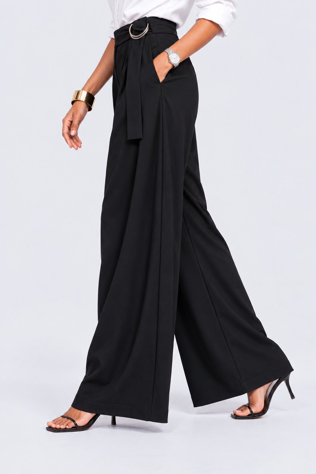 Womens Navy Blue Belted Straight Fit Trouser - Image 4