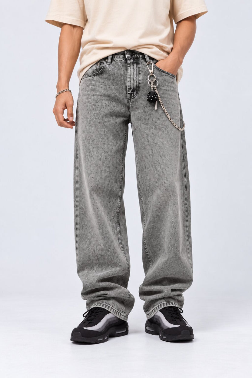 Mens Grey Solid Barrel Fit Jeans - Image 1