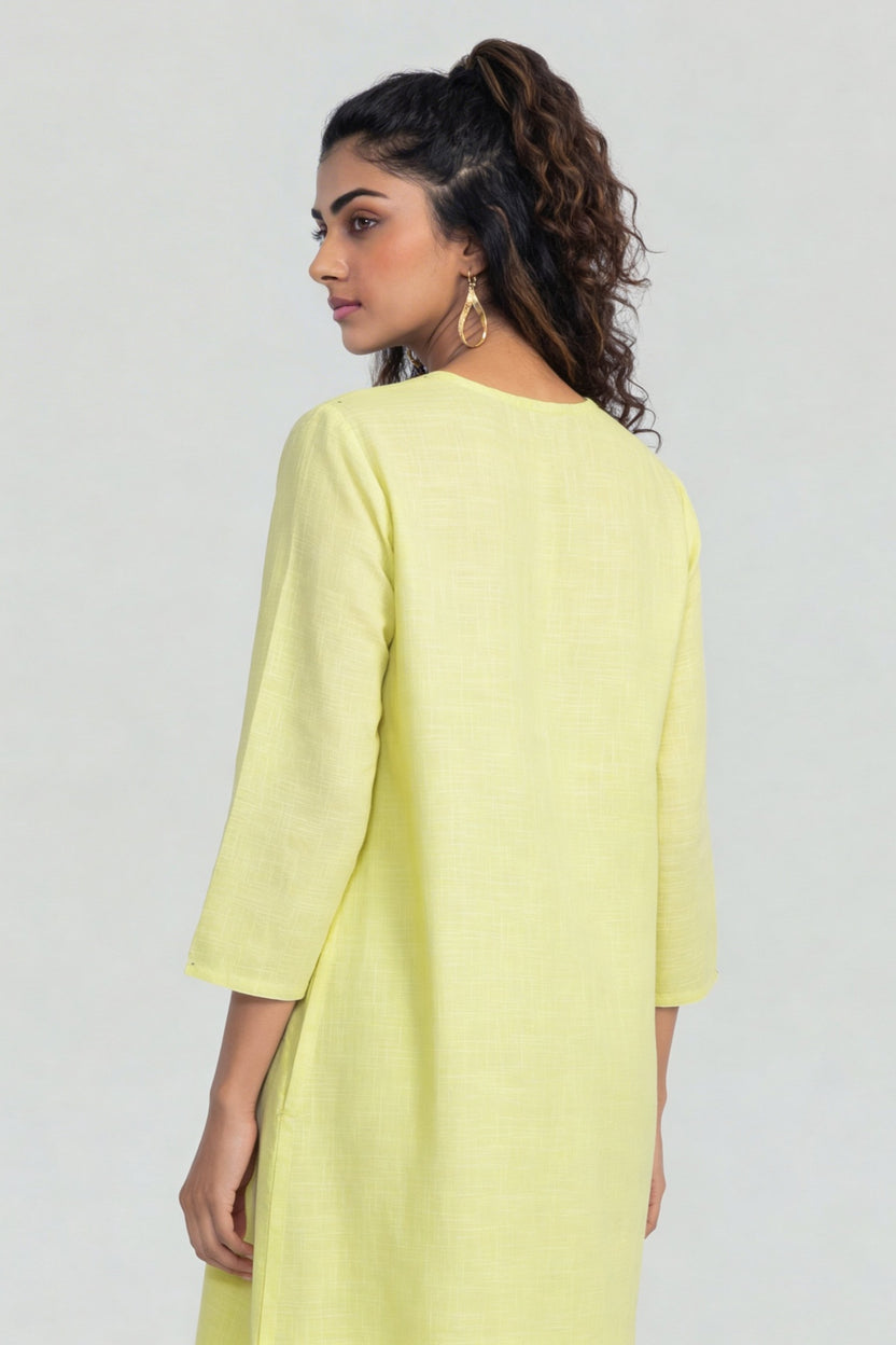 Lime Embroidered V-Neck Kurta for Women - Image 5