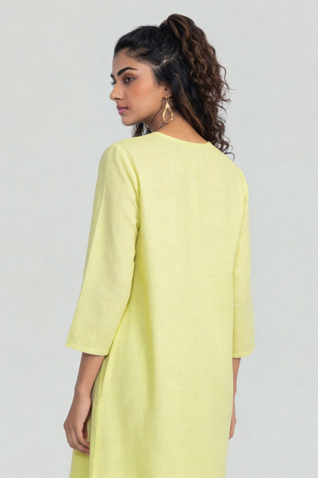 Lime Embroidered V-Neck Kurta for Women - Image 5