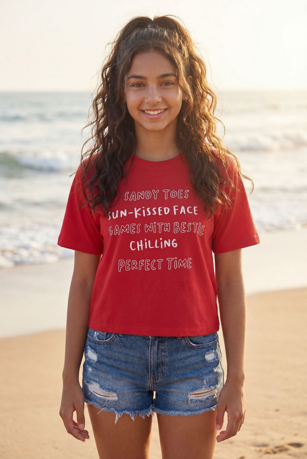 Red Typographic Printed Regular Fit T-Shirt for Tweens Girls - Image 1