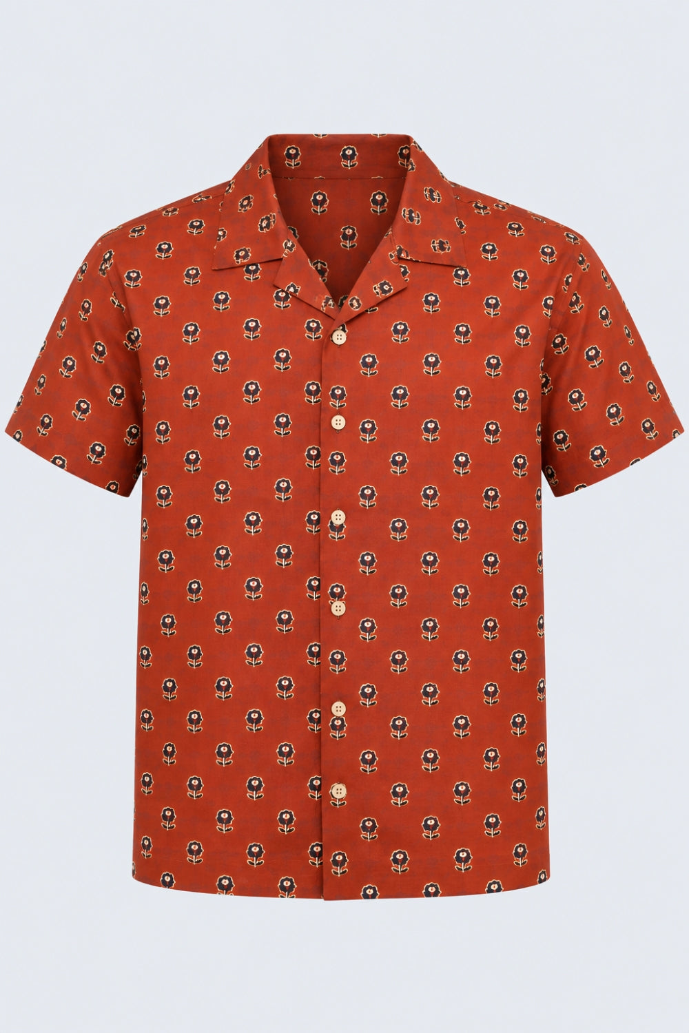 Mens Rust Floral Print Resort Shirt - Image 7