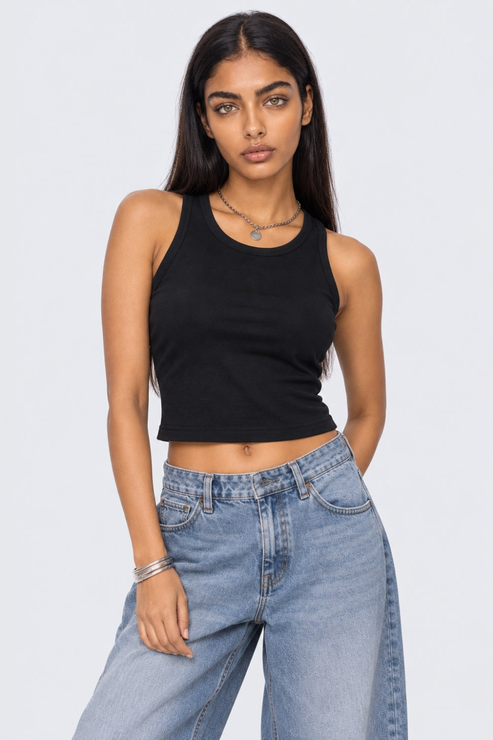 Womens Black Solid Tank Top - Image 2