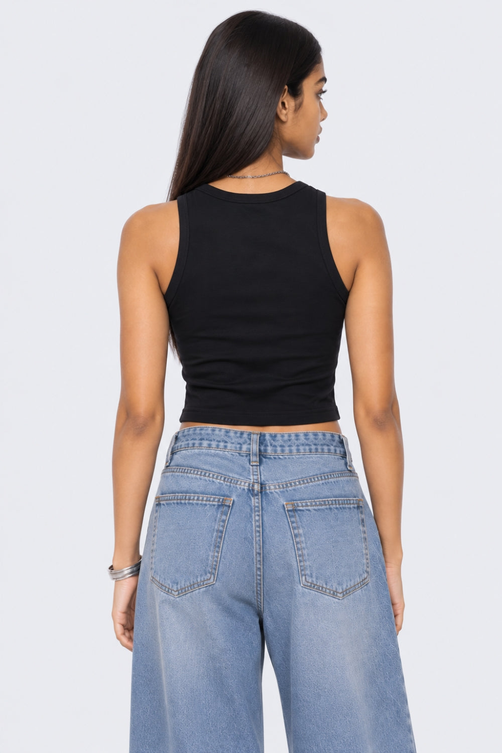Womens Black Solid Tank Top - Image 5