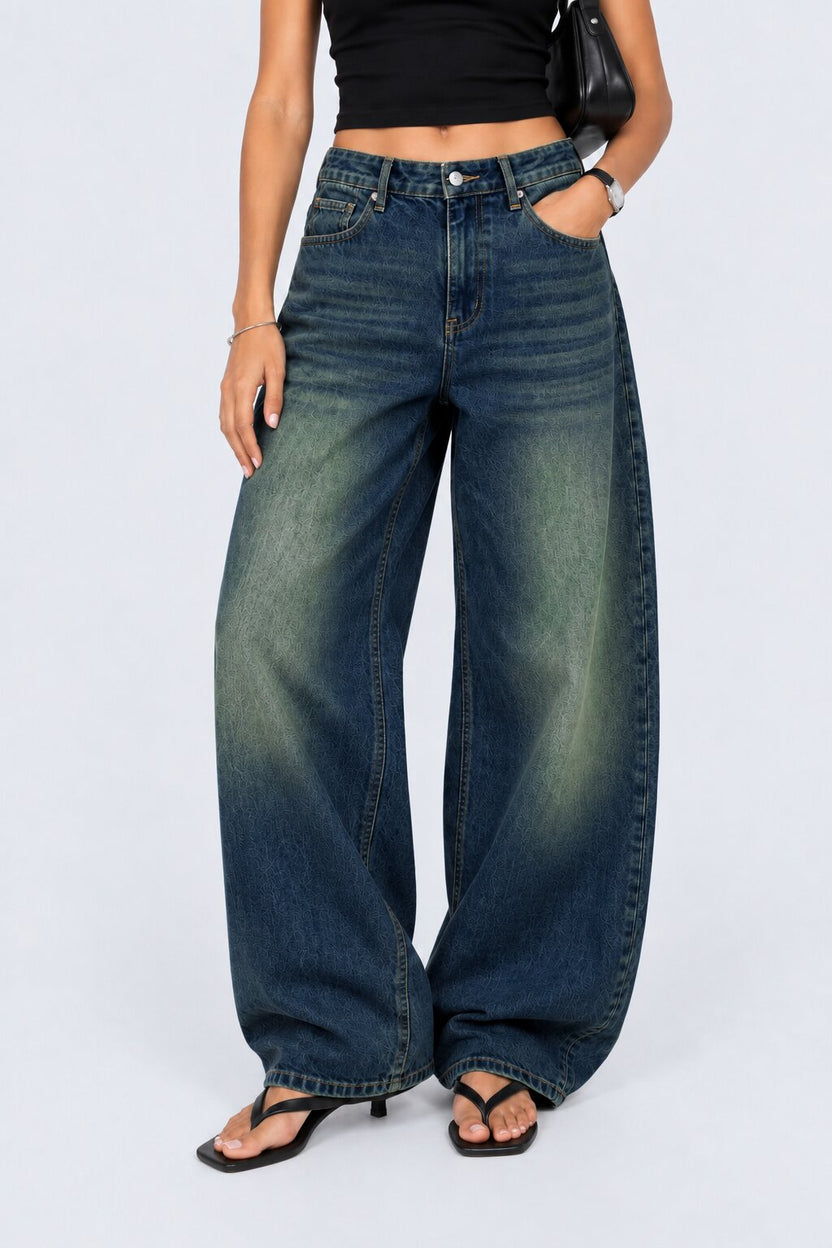Womens Wide Leg Fit Navy Solid Jeans - Image 1