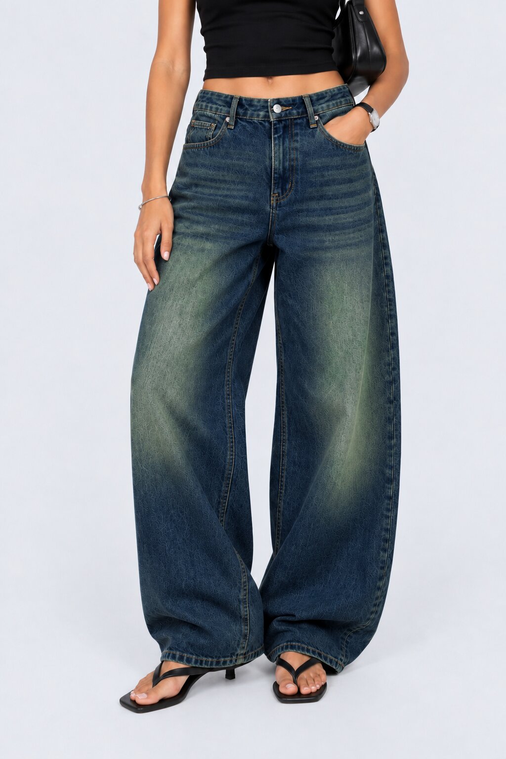 Womens Wide Leg Fit Navy Solid Jeans - Image 1