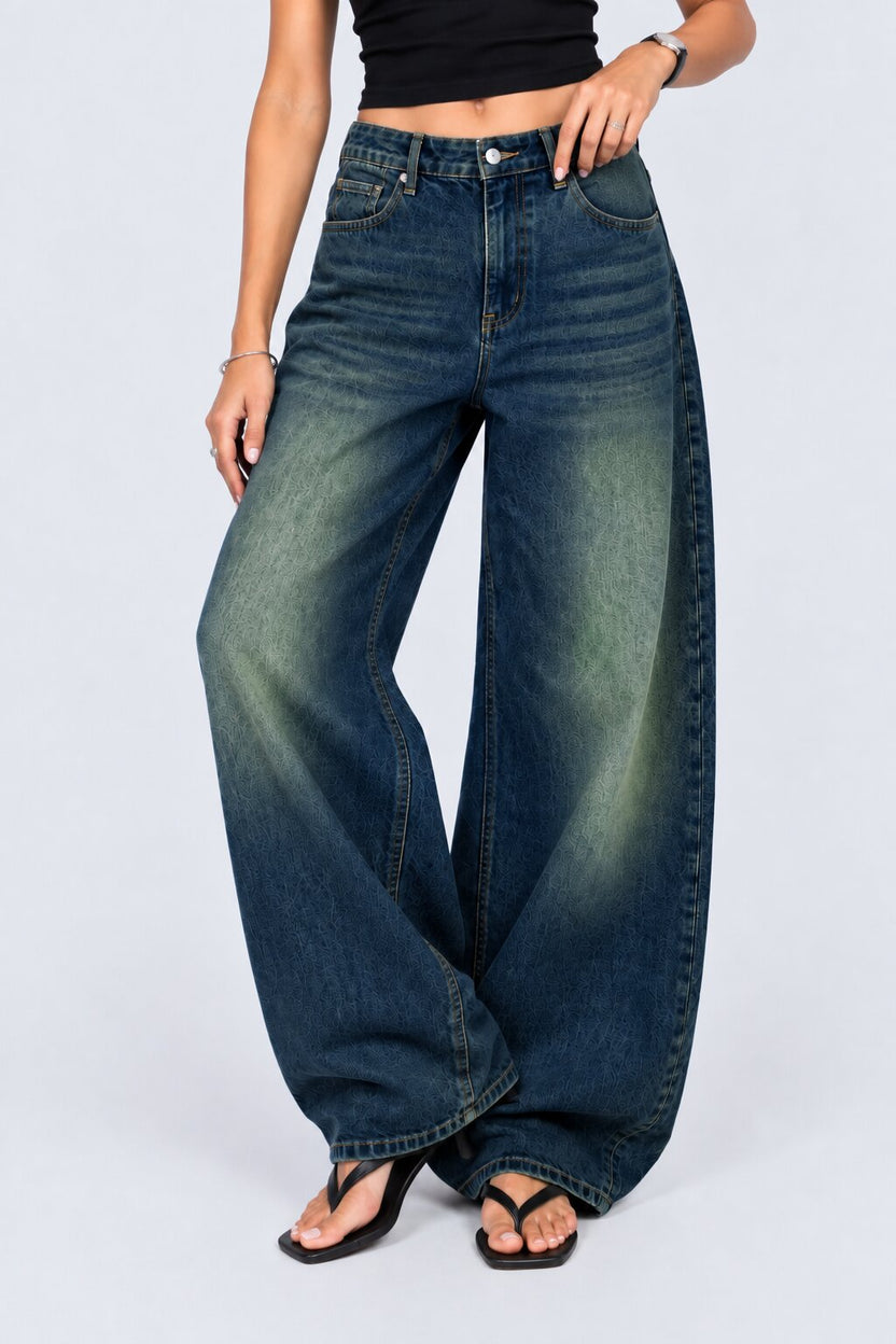 Womens Wide Leg Fit Navy Solid Jeans - Image 2