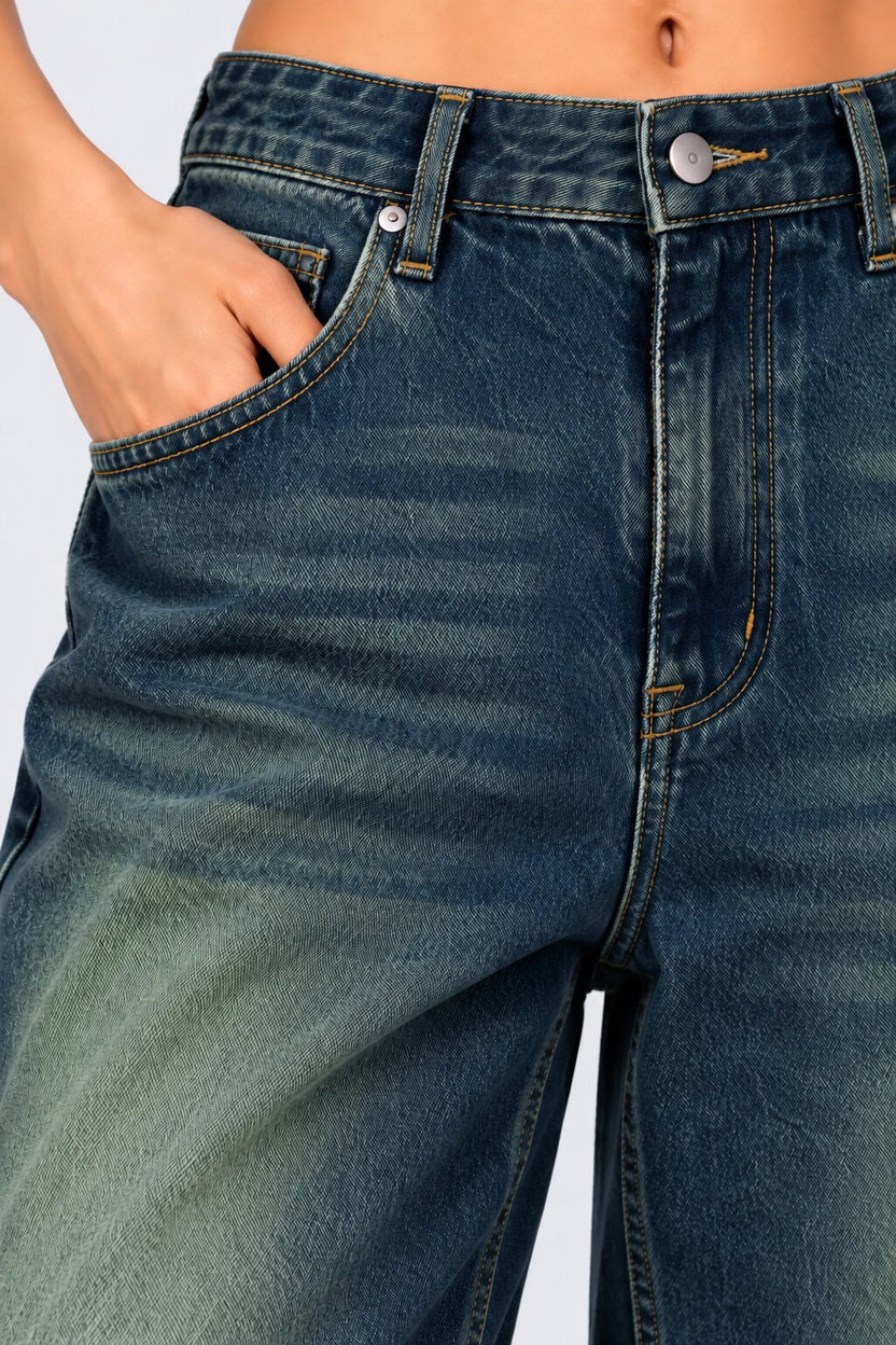 Womens Wide Leg Fit Navy Solid Jeans - Image 3
