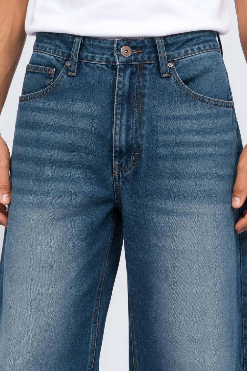 Mens Navy Ultra Baggy Fit Washed Jeans - Image 3