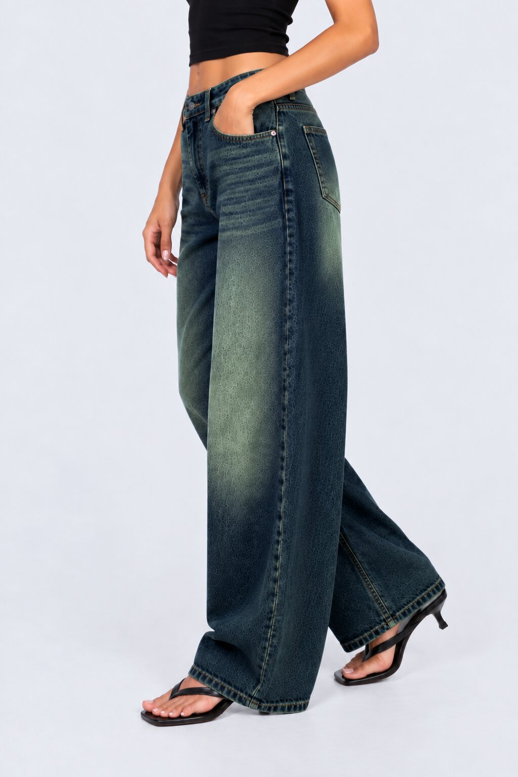 Womens Wide Leg Fit Navy Solid Jeans - Image 4