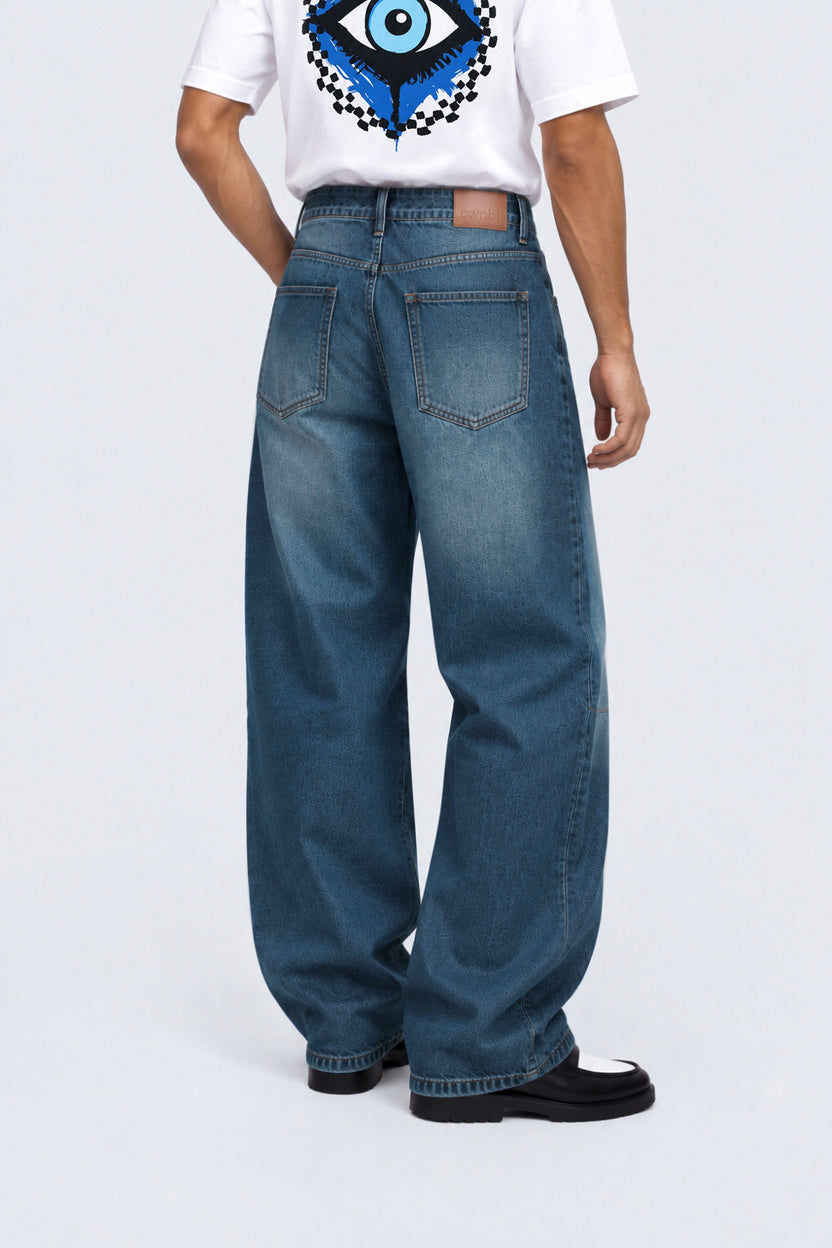 Mens Navy Ultra Baggy Fit Washed Jeans - Image 5