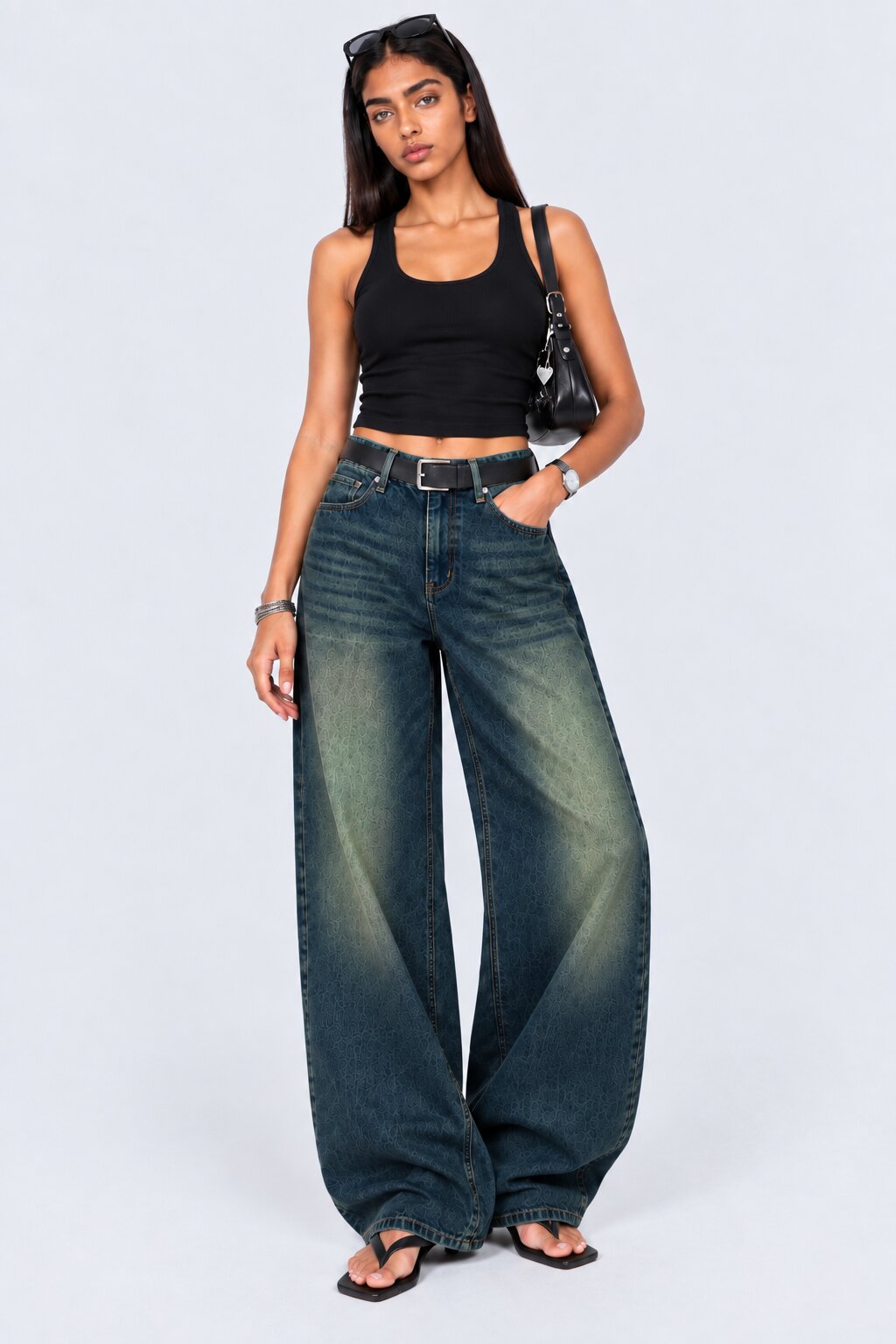 Womens Wide Leg Fit Navy Solid Jeans - Image 6