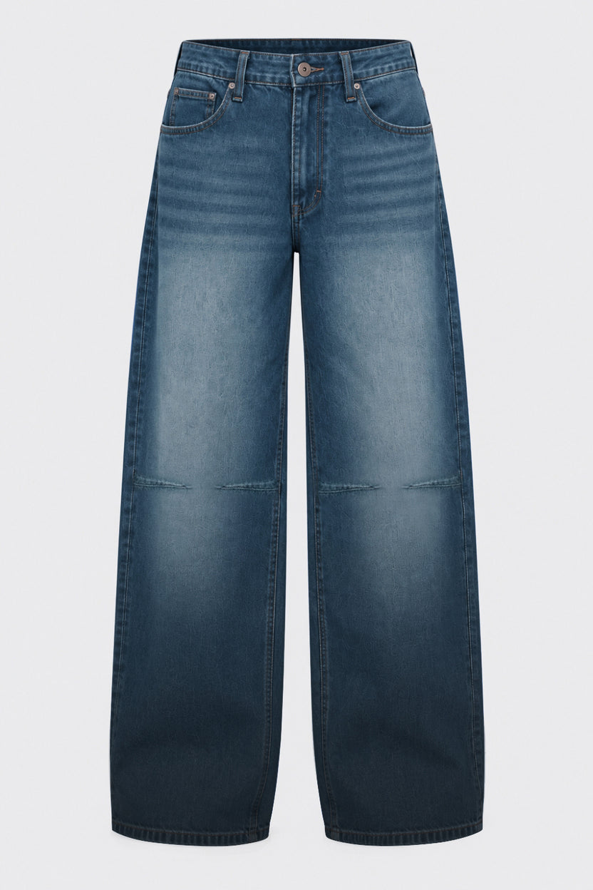 Mens Navy Ultra Baggy Fit Washed Jeans - Image 7