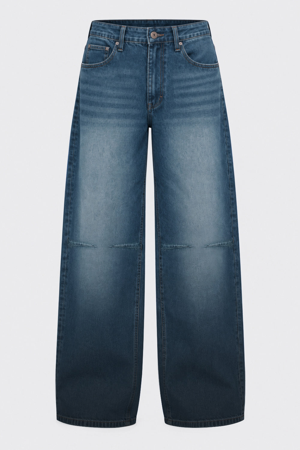Mens Navy Ultra Baggy Fit Washed Jeans - Image 7
